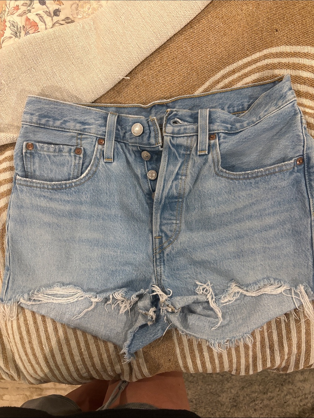 Levi's Light Blue Distressed High-Rise Denim Shorts